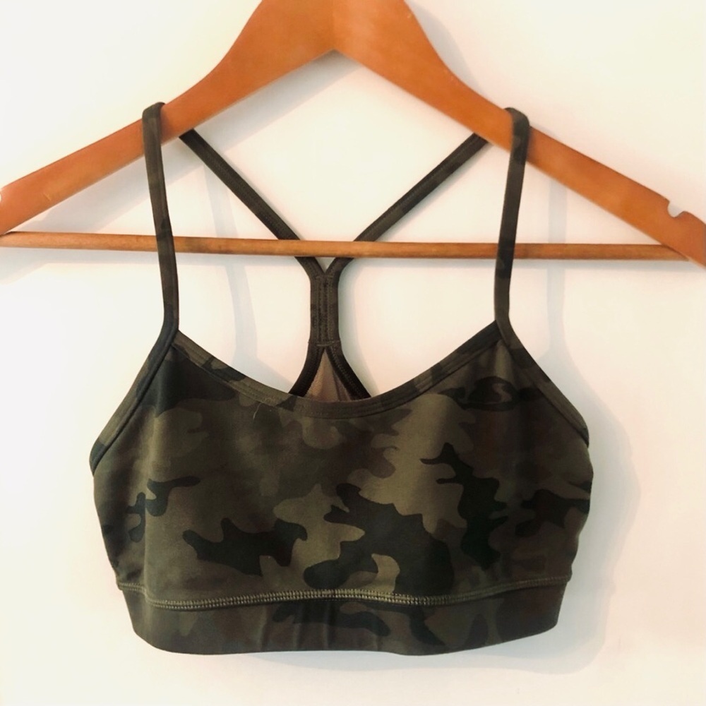 Lululemon Flow Y Bra camouflage olive green size 4 pre-owned
